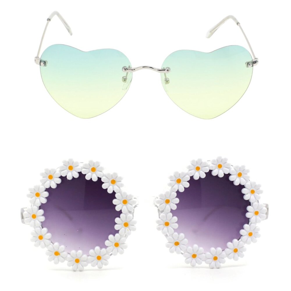Ardene Heart and Daisy Sunglasses - Gradient Green and Purple